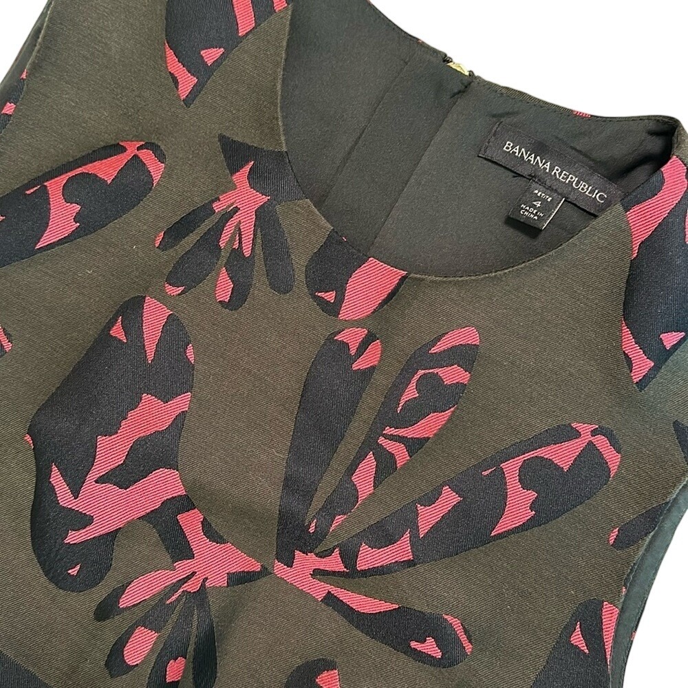 Banana Republic Jacquard Mini‎ Ruffle Dress Women's 4P Olive Green Preppy Modern - Picture 5 of 9